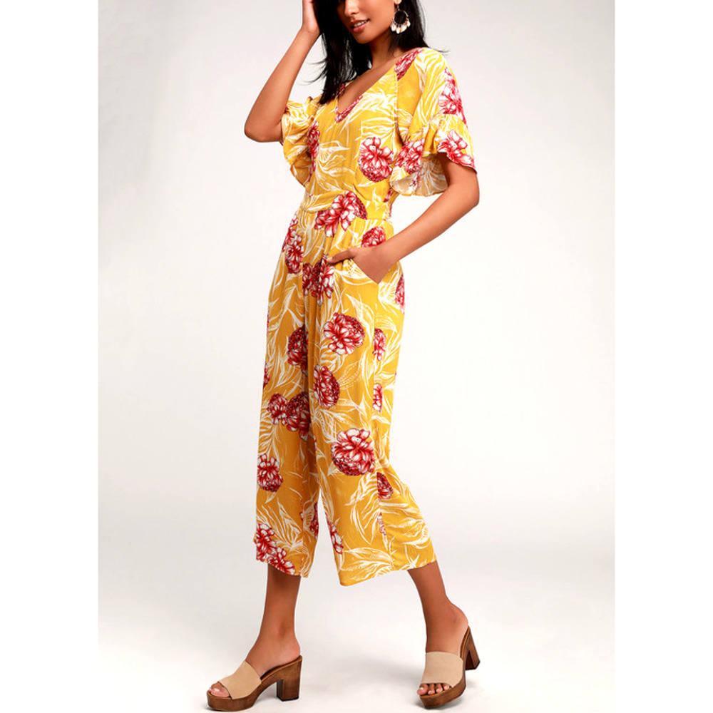 Lulus Garden's Glory Mustard Yellow Floral Print Culotte Jumpsuit - Picture 13 of 13